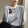 2026 Fall Thin Wool Blend Knit Sweater Round Neck Long Sleeve Loose Slim Fit Basic Top Women