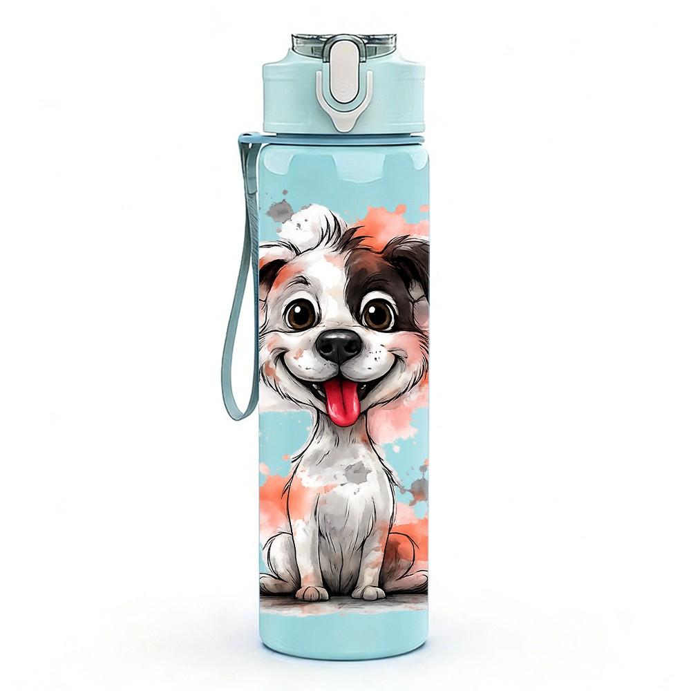 1PC Spot Puppy Dog Watercolor Portrait Print 750ml Color Plastic Sports Water Bottle Leakproof Flip Straw Lid Suitable for Sports Office Home Use