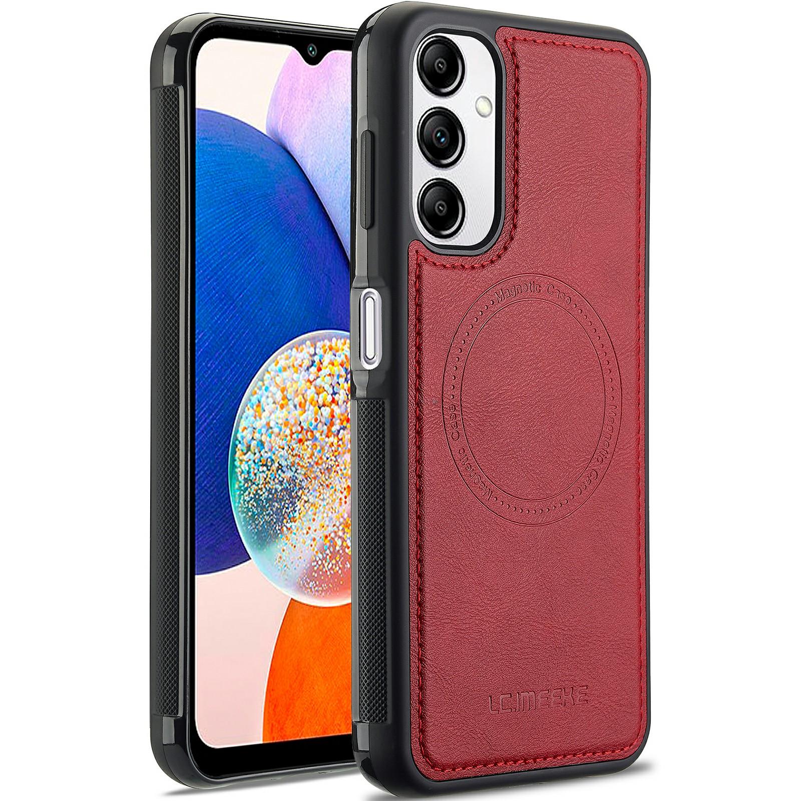 

LC.IMEEKE For Samsung Galaxy A34 5G Magnetic Case Compatible with MagSafe Leather+TPU Back Cover Red