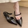 Baotou Cool Slippers Women's Thin Heel Spring and Summer New Fashion Temperament Pointed Toe Metal Buckle Mid Heel Half Drag