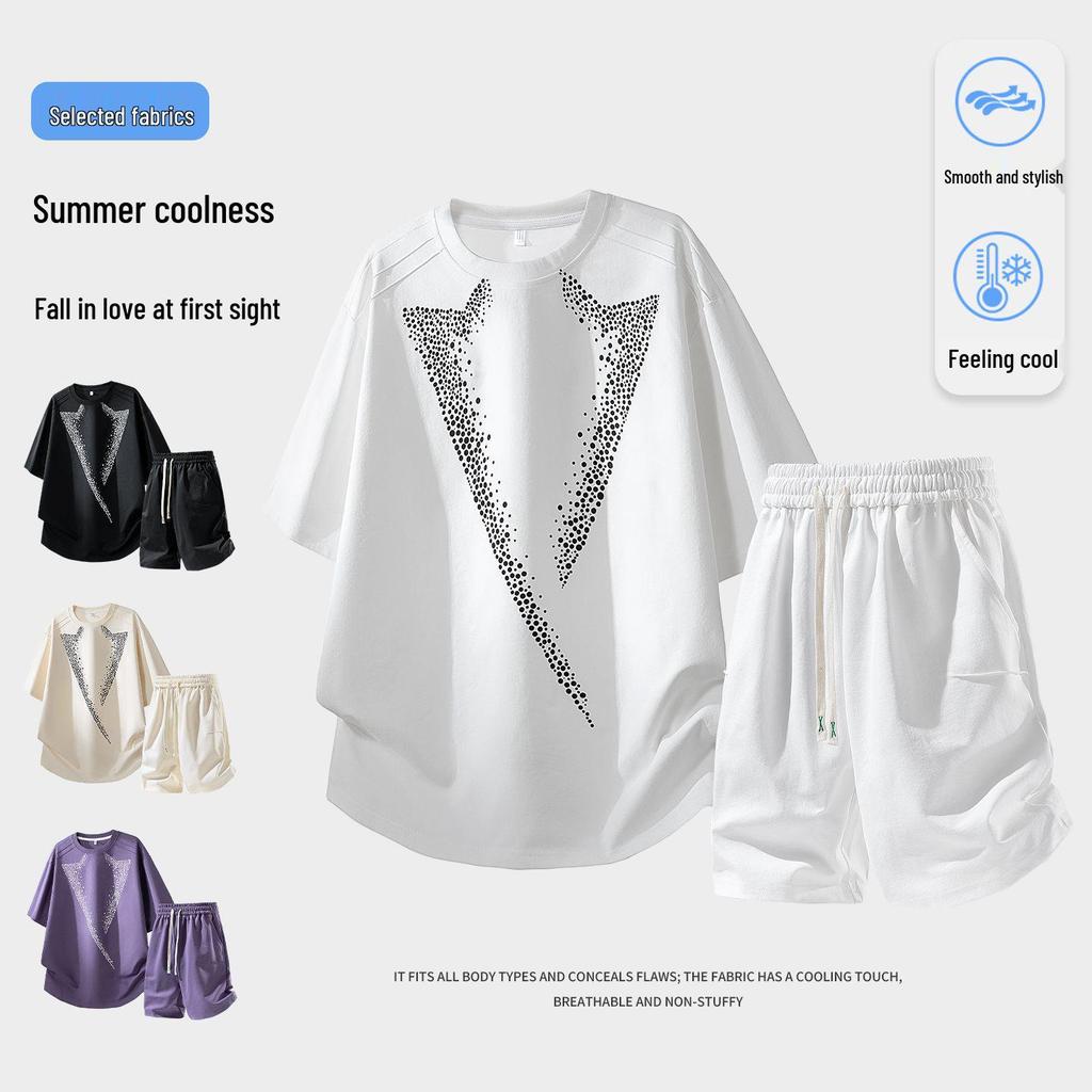 2026 Men's Ice Silk Summer Casual Two-Piece Set: Trendy Short Sleeve T-Shirt & Shorts Combo