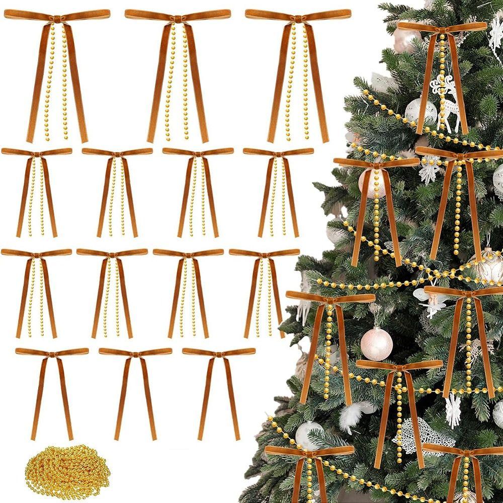 10Pcs Velvet Ribbon Christmas Ribbon Bow Vintage Rustic Holiday Hanging Ornament  Home Decoration