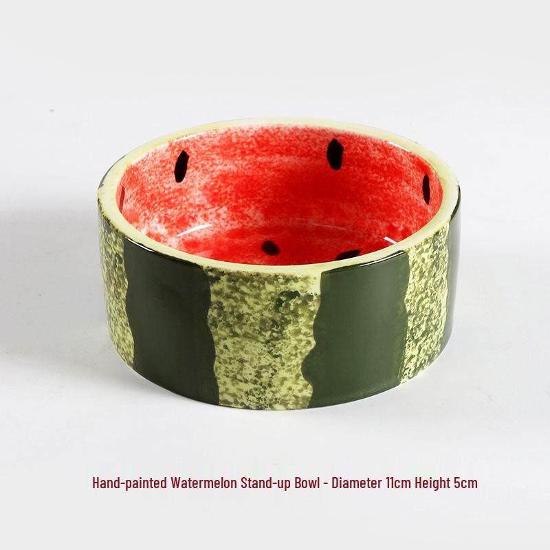 Hand-Painted Watermelon Design Large Ceramic Noodle Bowl with Underglaze Snails Pattern - Fresh, Deep & Stylish.