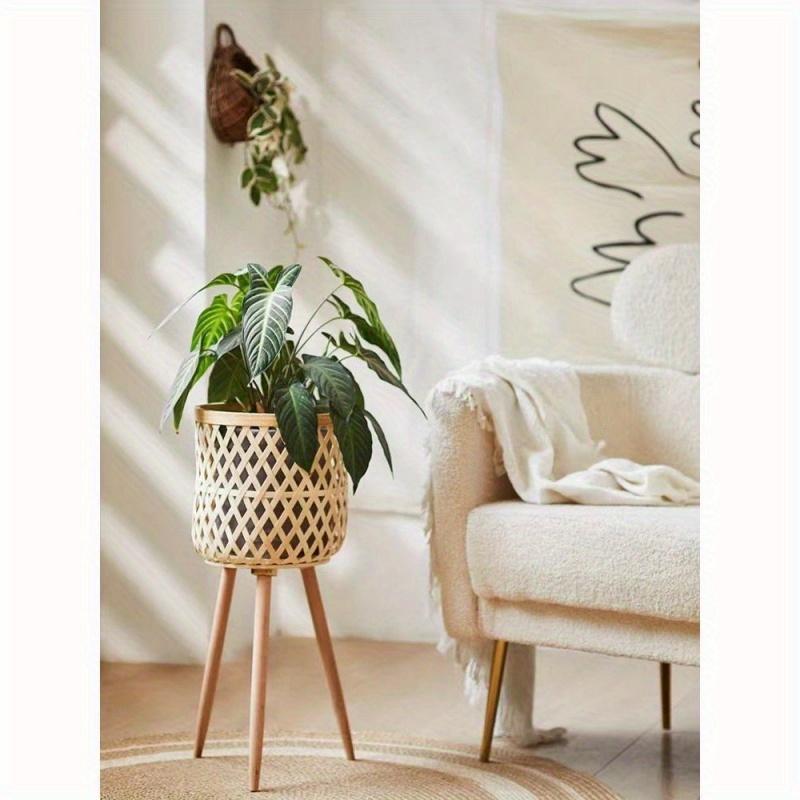 Bamboo Woven Plant Stand - Outdoor Decorative Flower Basket with Rattan Accents for Balcony & Garden, Flower Rack, Floor Fence