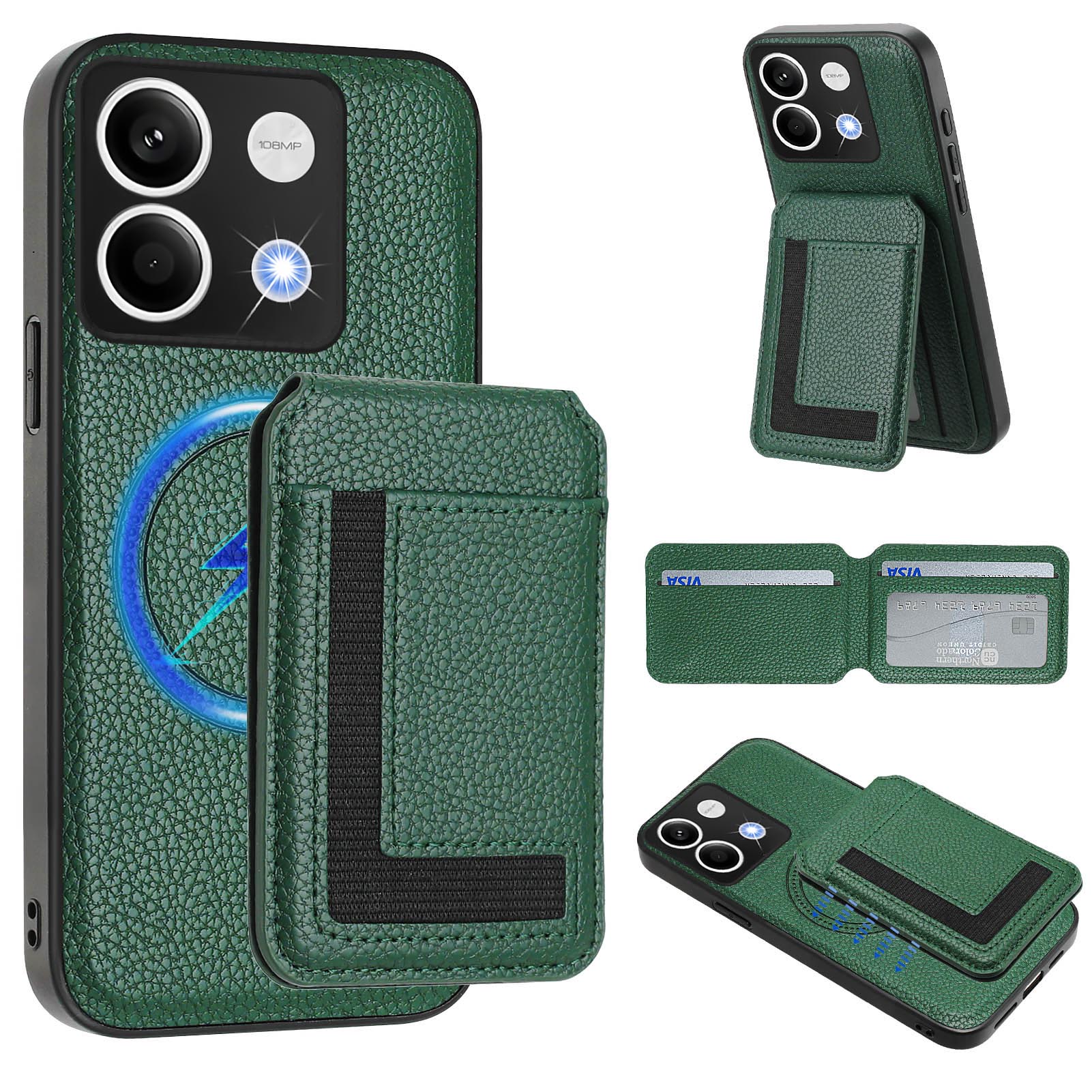 

Для Xiaomi Redmi Note 13 5G Магнітний чохол ТПУ + Шкіра ПУ Задня кришка телефону зі знімним тримачем для карток D