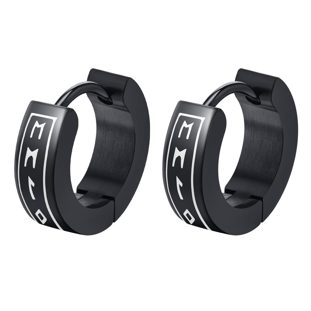 Black Viking Thors Hammer Earrings for Men Boys, Waterproof Stainless Steel Hoop Huggie Earring Jewelry, brincos masculinos