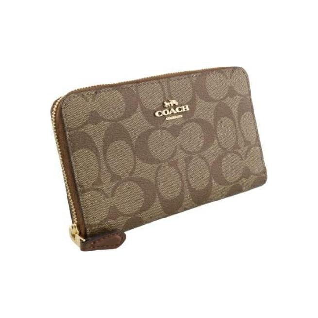 Coach Zip Around 17 Classic Monogram Coated Canvas Coin Purse ID Card Holder Wallet Women Wallet Khaki 88913-IME74