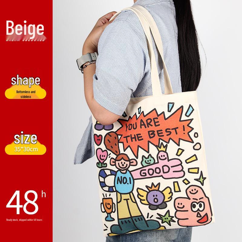 Black Canvas Tote Bag with Logo Print - Eco-friendly for Students