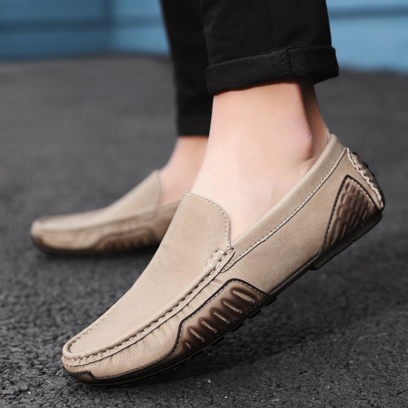Men'S Casual Shoes White Leather Shoes Genuine Leather Korean Version Men'S Shoes Summer Breathable Soft-Soled Lazy Doudou Shoes