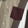 INCERUN Übergroße Herren Hemden mit Reverskragen, kurzen Ärmeln, Knöpfen, Patchwork, lässig und weit geschnitten