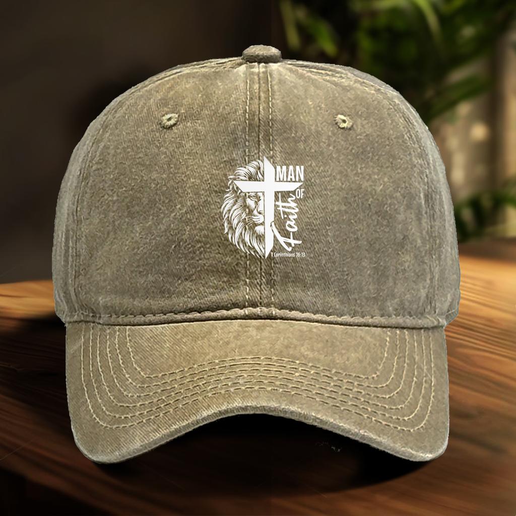 Man Of Faith Adjustable Baseball Cap Lion Cross Trucker Cap Simple Snapback Sun Hat Ideal Choice For Camping