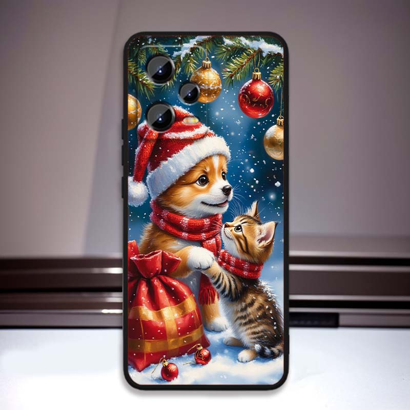 Christmas Cartoon Cat Art Phone Case For Xiaomi Redmi Note 15 14 13 12 12S 11E 11 11S Pro Plus 4G 5G Black Soft TPU