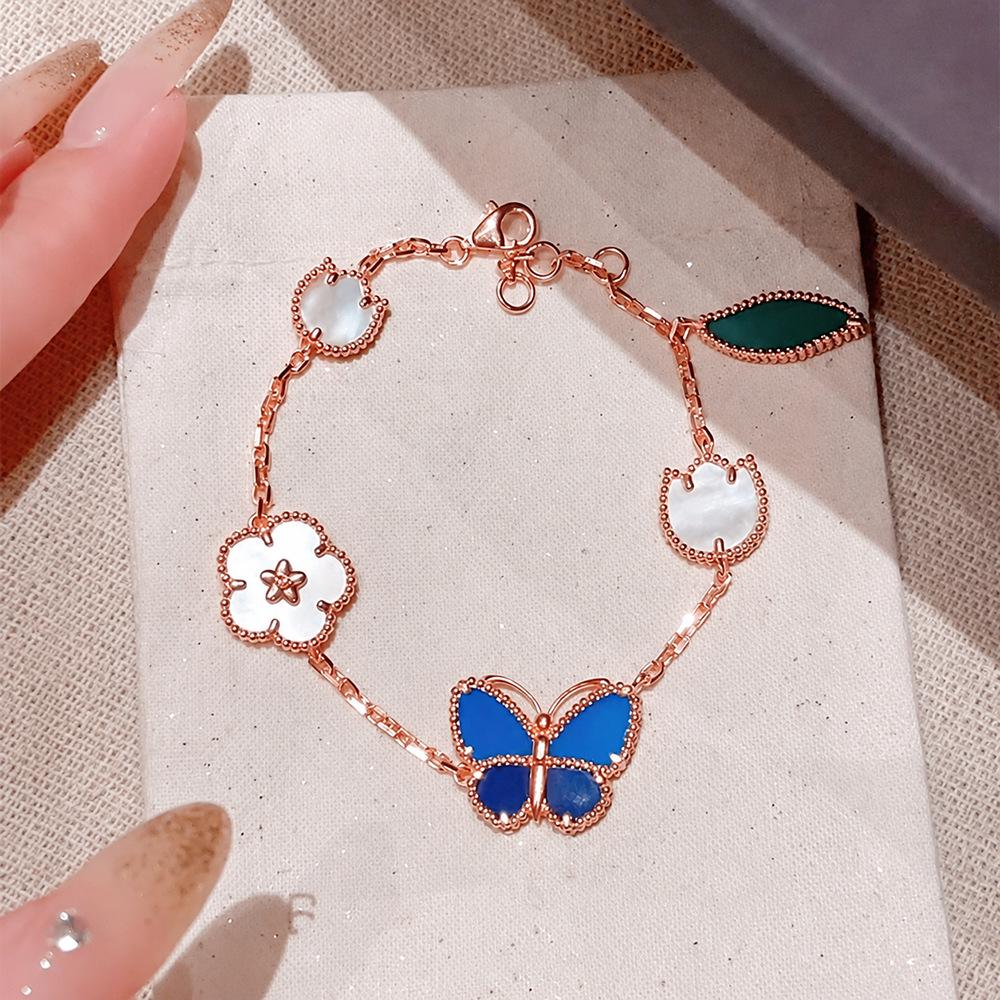 Premium Four-Leaf Clover & Five-Flower Bracelet for Women - White Mother-of-Pearl & Red Shell, Real Gold Plated, Non-Fading, 15mm