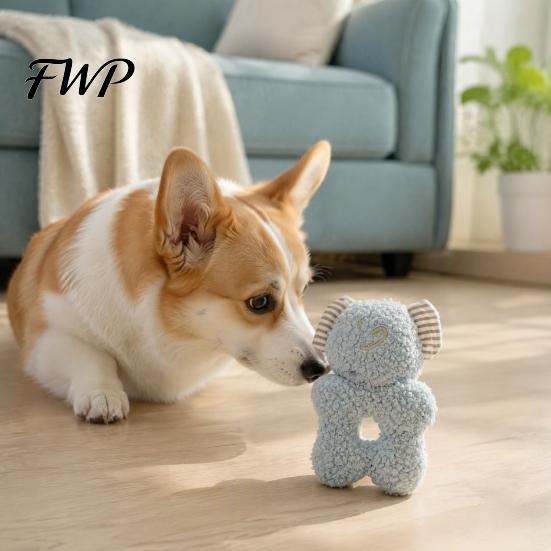 Cute Cartoon Animal Pet Toys Stuffed Dog Chew Toy, Squeaky Plush Bear Bunny Crinkle Interactive Snuffle Toy with Center Hole for Small To Medium Dogs