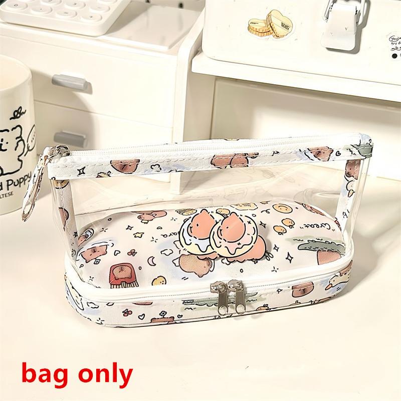 Canvas Transparent Pencil Case Minimalist Style Butterfly Kitten Student Pencil Pouch Kapibala Cartoon Stationery Storage Bag