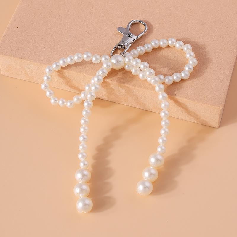 Cute Handmade Pearl Bowknot Keychain Women Girl Key Ring for Car Key Holder Handbag Accessories DIY Jewelry Gift