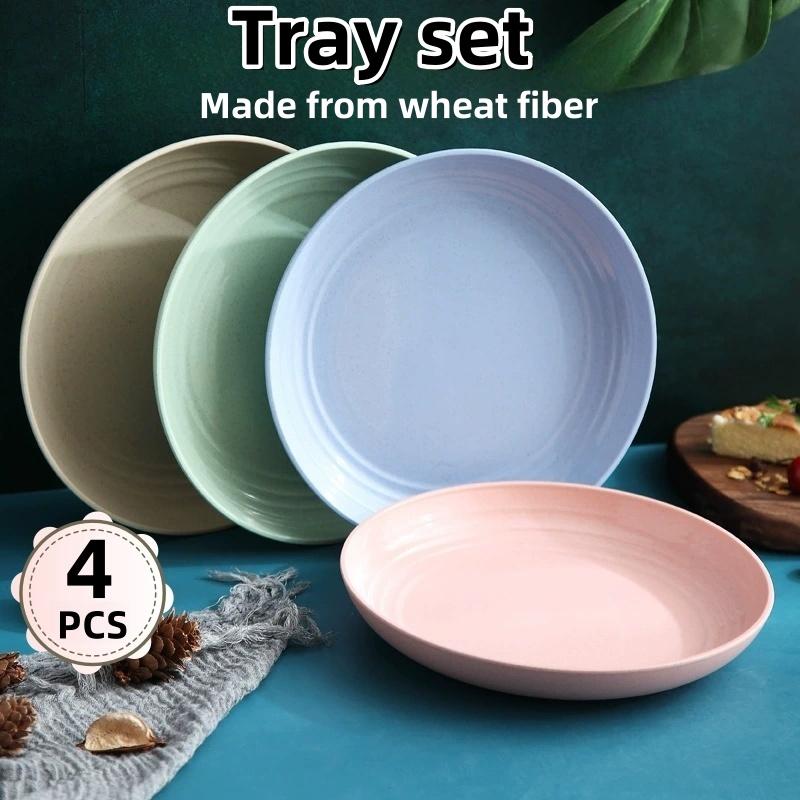Wheat Straw Plate Fruit Plate Plastic Spitting Bone Plate Easy Cleaning Microwave Solid Color Tableware