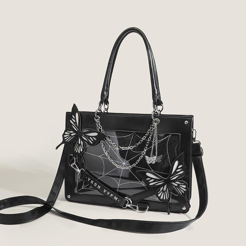 Harujio Ita Shoulder Tote Gothic Luxury Ita Tote Shoulder Black and Butterfly Stylish Bag, Bag, Bag, Design, 2-Way Bag, Bag, Bag, Bag, Handbag, White,