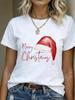 (Asian Size) Lovely Style Cute Merry Christmas Women's Top Short Sleeve T-shirts O-neck T Shirt Print Fashion Casual New Year Clothing Graphic Tee