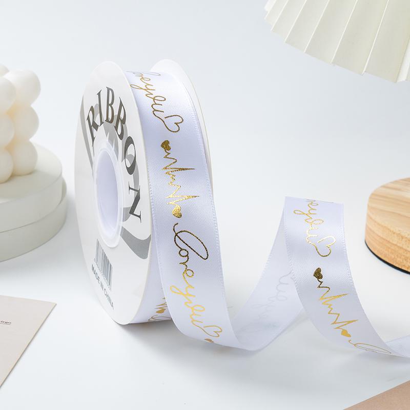 Hot-stamped Heartbeat love Pattern Polyester Ribbon love Valentine s Day Flower Packaging Ribbon Cake Tie 2.5cm Gift Ribbon