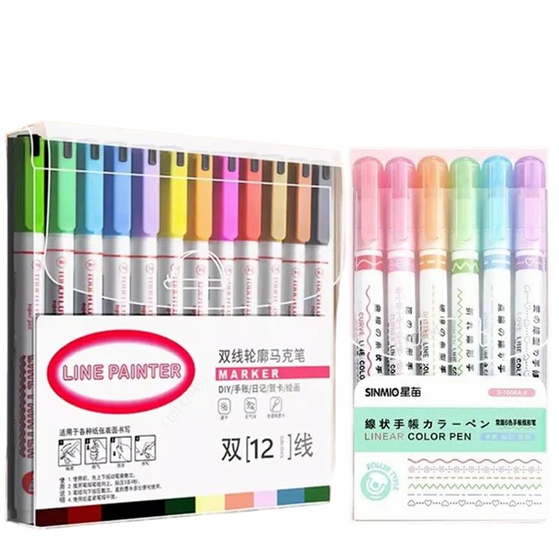 8-30Color Double Line Outline Art Pen Marker Set Pen DIY Graffiti Line Shaped Marker Pen Highlighter Scrapbook Diary Poster Card