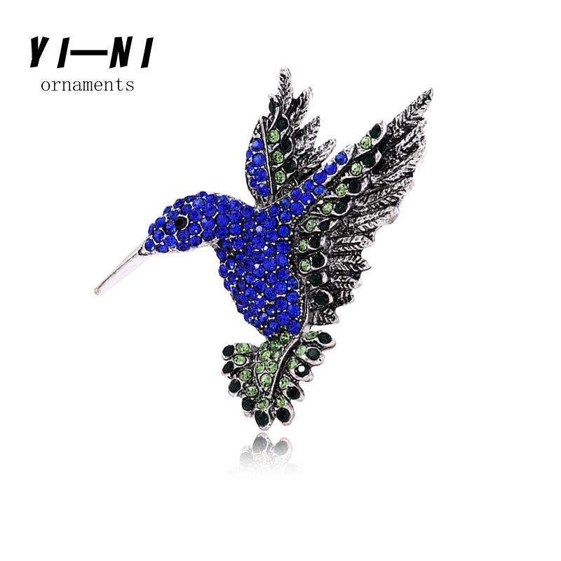European and American high-end, rhinestone hummingbird brooch, animal chest flower, clothing bird brooch