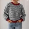Women's Striped Color Block Knit Pullover Sweater, Round Neck Loose Fit Casual Top for Fall and Winter