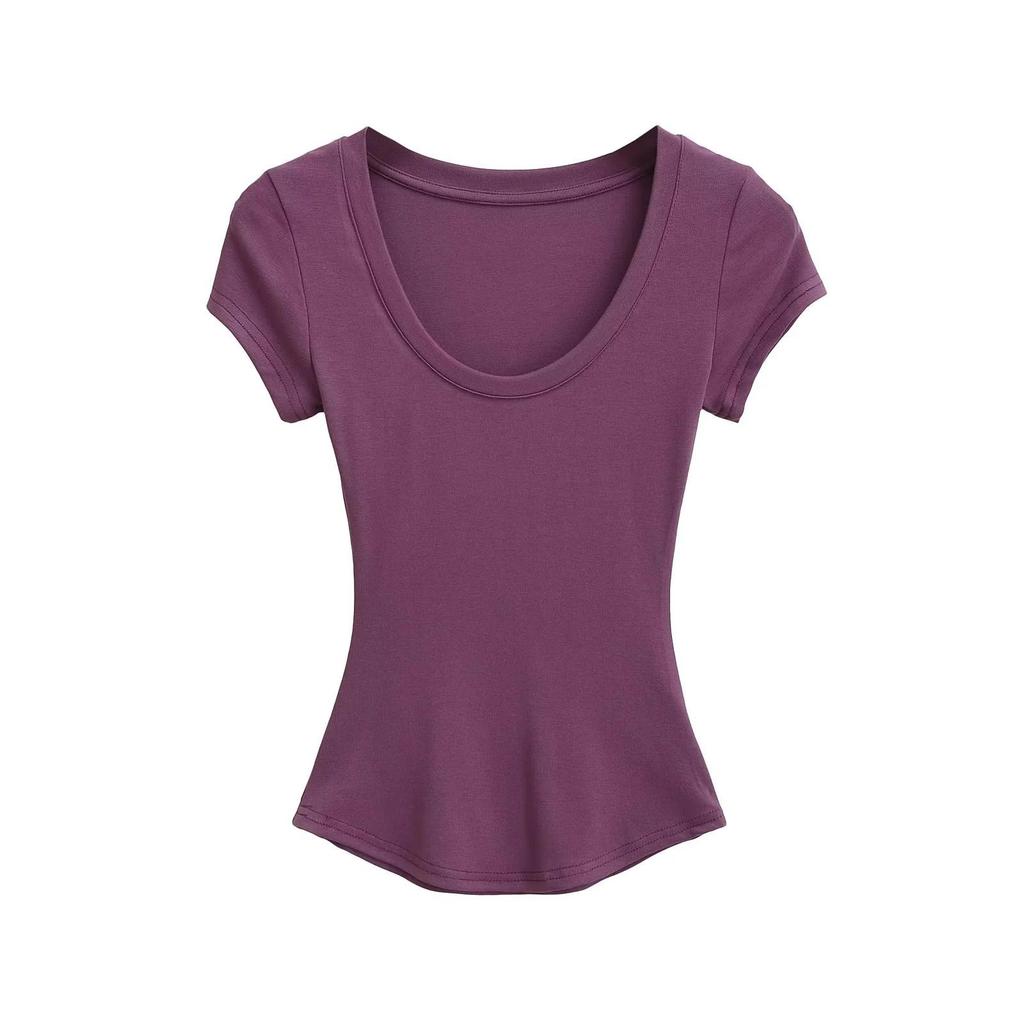 Summer Women's European & American Style Sexy U-Neck Slim Fit Short Sleeve T-Shirt