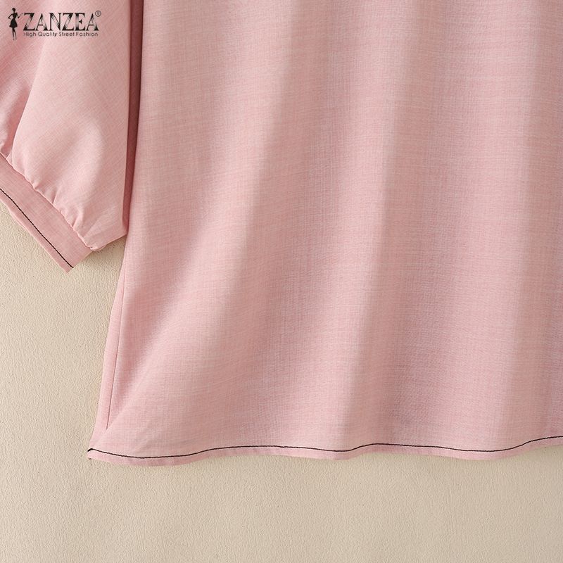 ZANZEA Women Casual V-Neck 3/4 Sleeve Loose Blouse