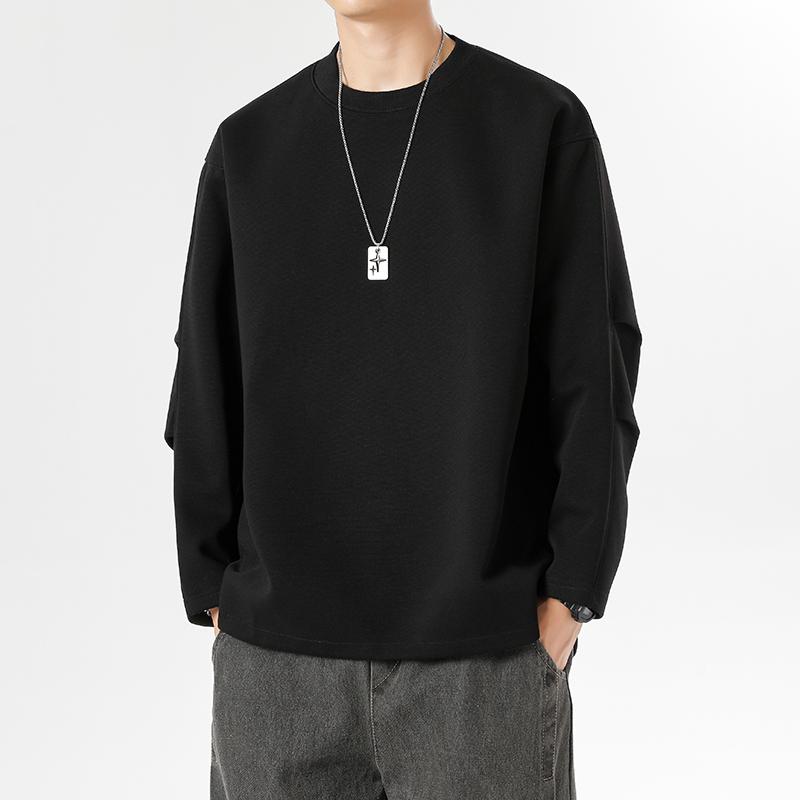 Men's Oversized Crew Neck Sweatshirt - Lightweight Soft Fabric, Casual Loose Fit Pullover with Side Slit Detail for Streetwear and Daily Wear