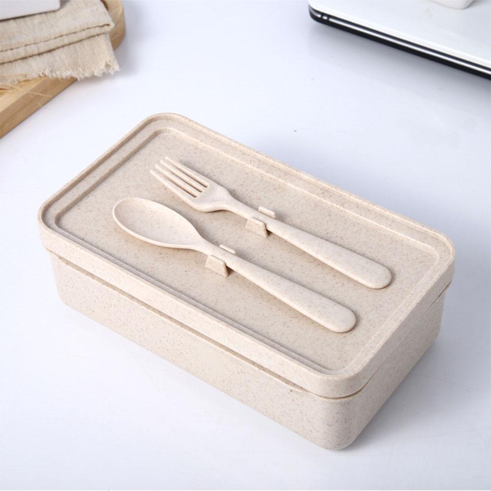 Portable Wheat Straw Lunch Boxs Containers with Compartments Knife Fork Picnic Food Container Microwave Bento Box