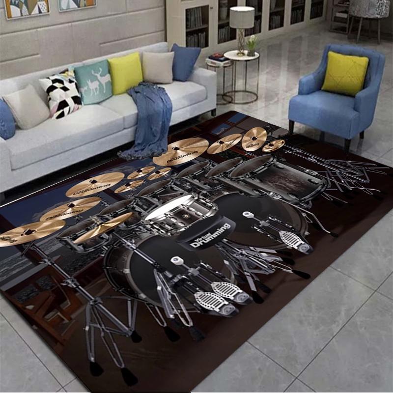 3D Drum Instrument Carpet, Living Room,bedroom, Sofa, Door Mat, Decorative Carpet, Drum Sound Insulation and Anti Slip Floor Mat