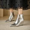 Women's Short Boots Wedge Heel Short Boots Gold Silver Pointed Fashion Boots Thick-soled High-heeled Thin Boots Simple Short Boots