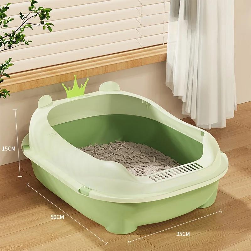 

Вместительный кошачий туалет, антипригарная песочница для домашних животных, безопасный лоток для кошачьего туалета, не допускающий брызг, съемный ободок, туалет для котят, подстилка для кошек 50x35x15cm зелёный