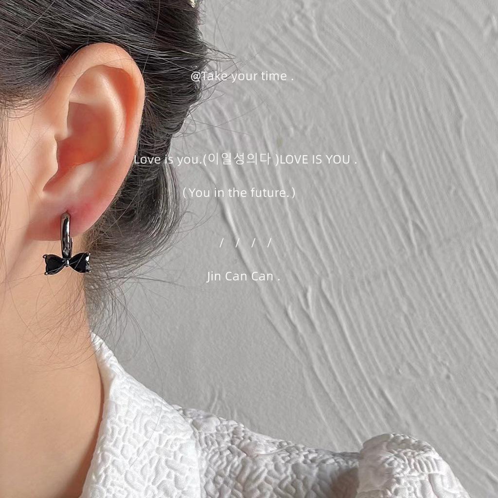 Dark~ Lolita zircon bow ear buckle ins sweet cool style earrings earrings jewelry
