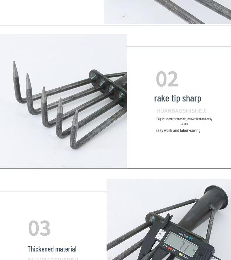 Five-Tooth All-Steel Rake for Beach, Clam Digging, and Gathering Seafood