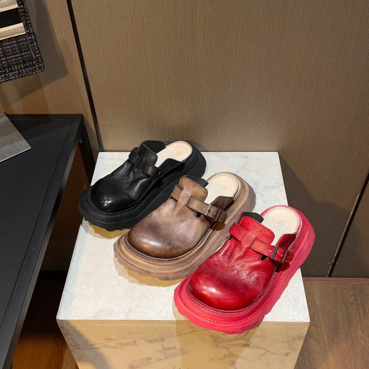 2024 Summer New Boken Shoes Retro Washed Old Bag Head Slippers Women Wear Half a Pack of Sandals Thick-soled Big Head