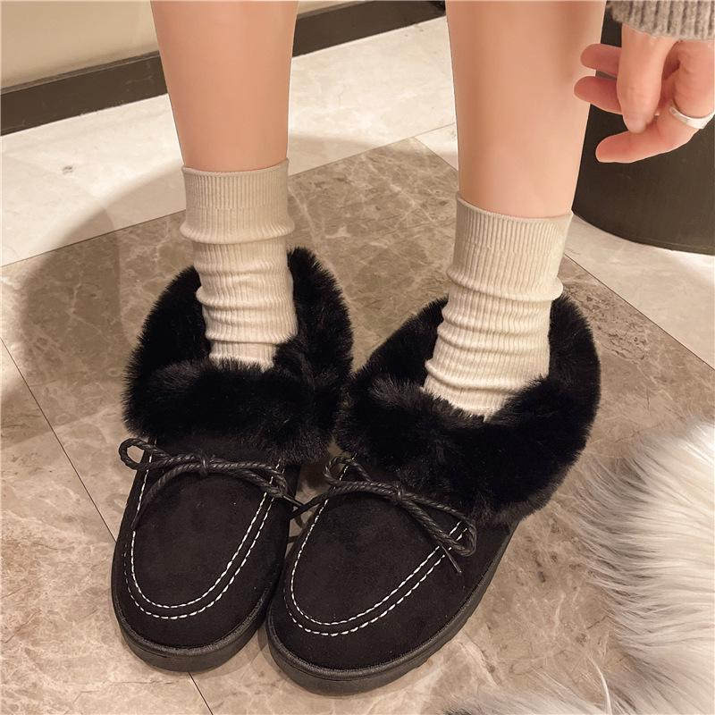 2024 Winter Women's Slip-On Bowknot Snow Boots with Velvet Lining and Soft Sole