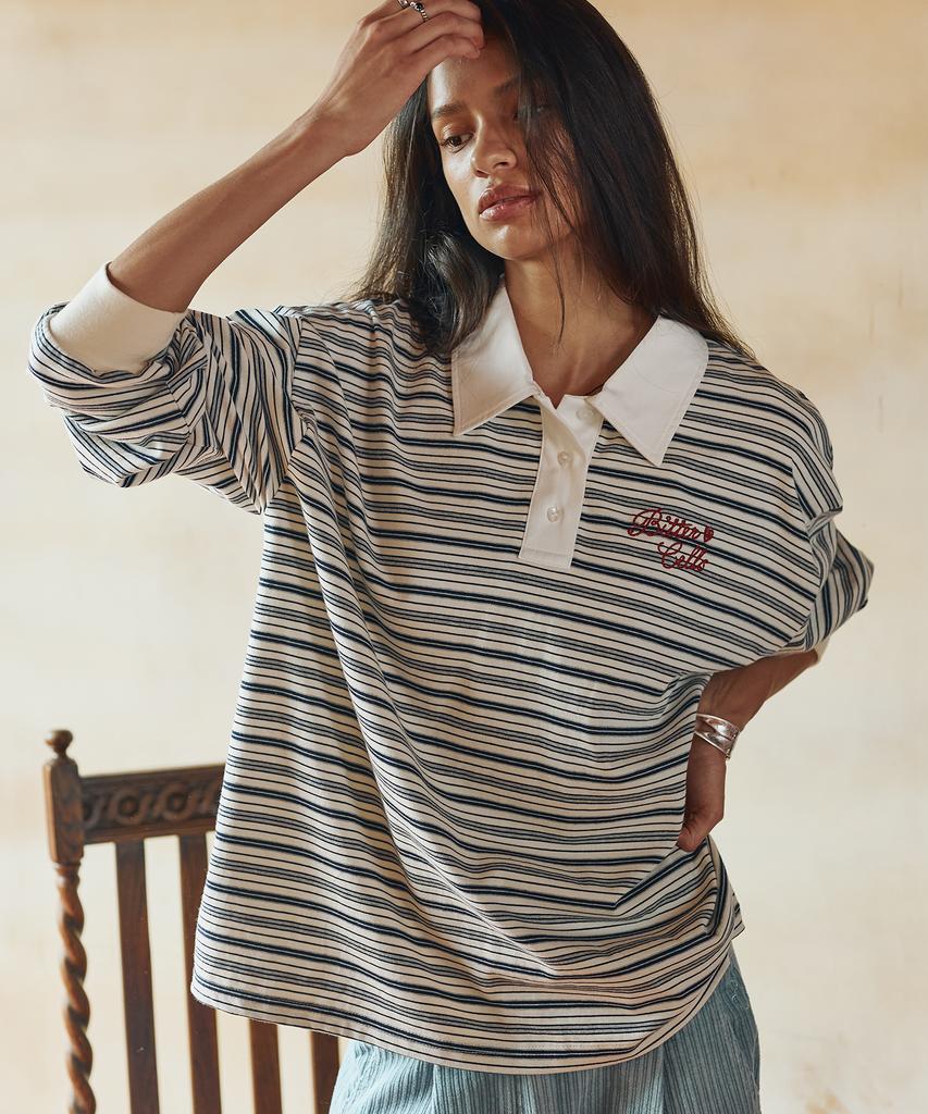 Biteoseljeu Gemini Striped Collared Tee - Ivory