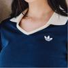 Adidas Originals X Notitle FW23 Contrast V-Neck Crop Polo Shirt Women Tops Blue IN1083