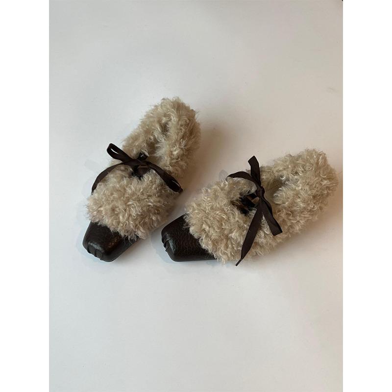 Retro Square-toe Shoes - One-piece with Built-in Height and Fleece Lining - Women's Shoes