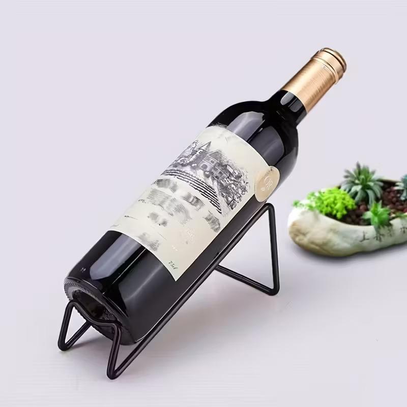 4pcs Elegant Black Iron Wine Bottle Holders Space-Saving Tabletop Wine Rack for Kitchen & Dining Decor Home Kitchen Organizer