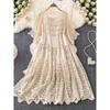 Hollow-out Hook Flower Half Sleeve Elegance Lady Knitting Dress