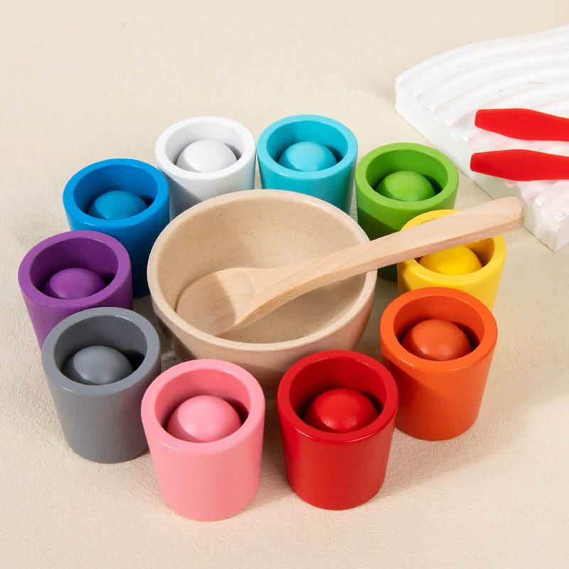 Wooden Montessori Baby Educational Toy With Color Sorting Cups For Toddler Learning