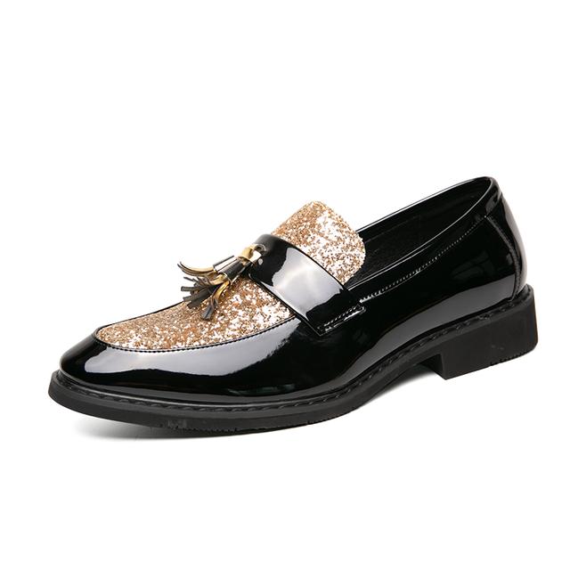 Spring And Autumn Golden Bright Leather Handsome Pointed Shoes British Casual Shoes Large Size Hair Stylist Trend Su Men 'S Shoes