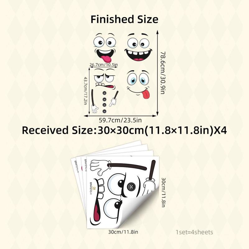 

Набор из 4 шт. Забавные мультяшные выражения Наклейки на мусорное ведро - Съемный винил, Водонепроницаемый кухонный декор Украшение дома Художественные наклейки