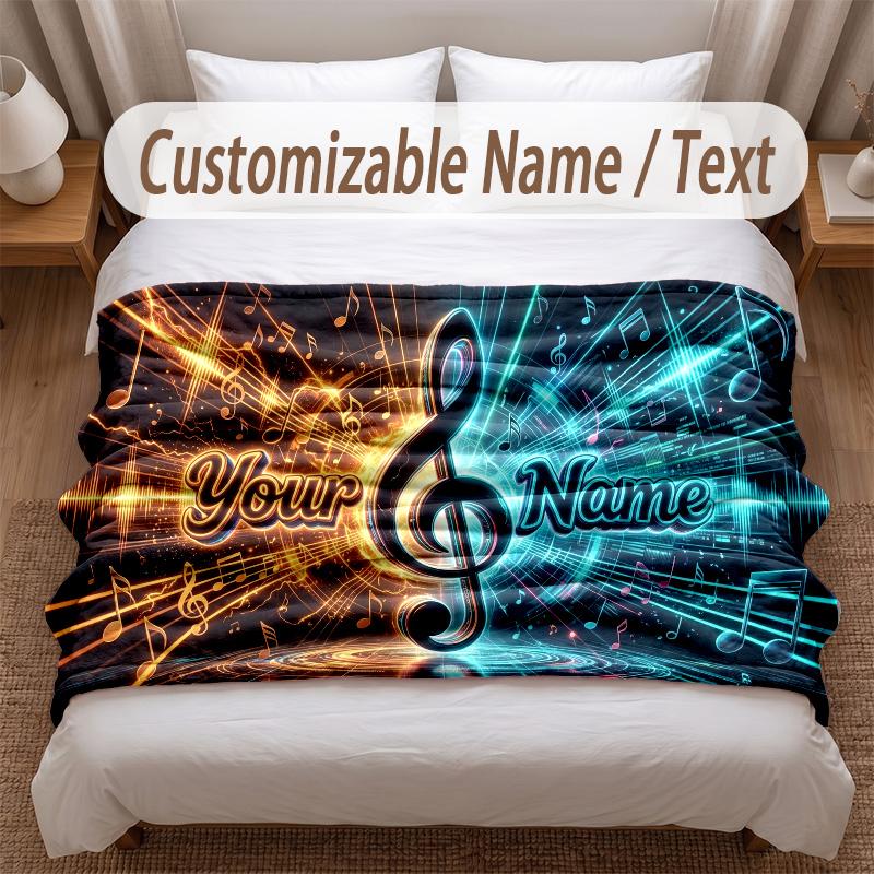 Music General Theme Soft Blanket Personalized Custom Name Text Print Warm Blanket Home Sofa Bedroom Decor
