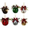 Christmas Bells Ornament Rustic Christmas Jingle Bell with Pine Needles Red Berries Plaid Bow Metal Sleigh Bell Farmhouse Xmas Tree Hanging Decor