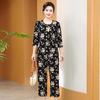 Stylish Summer Two-Piece Set: Loose-Fit Top & High-Waisted Wide-Leg Pants for Middle-Aged & Elderly Women