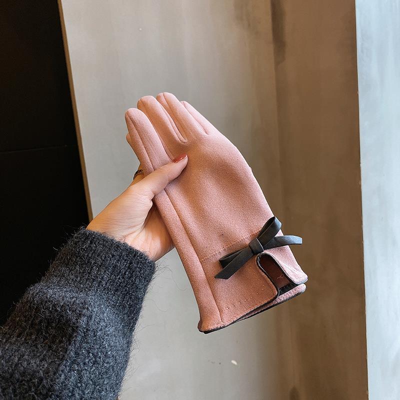 Gants chauds pour femmes en hiver Style coréen Mignon nœud Plus velours et Épais Hiver Véhicule électrique Coupe-froid Écran tactile